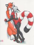  &hearts; &lt;3 anthro canine duo female fox hug kacey male mammal plain_background pussy red_panda sheath white_background 