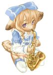  bow_tie canine cub dog female mammal musical_instrument plain_background purple_eyes pussy saxophone solo tayuta_yuu white_background young 