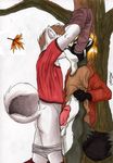  autumn balls canine clothing couple dog duo frottage gay husky kissing leaf male mammal neoneon pants pants_pull penis plain_background raccoon underwear undressing white_background 