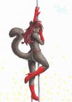  boots butt cloudy_kitty dancing feline female gloves pole_dancing red_hair solo topless 