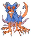  banrai banrai(character) beard blue dragon horns monster orange_eyes pink scalie smile spade_tail tail teeth tentacle_beast tentacles yellow 