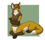  brown brown_hair brown_nose canine chest_tuft clothing crossed_arms female fox foxtaur fur green_eyes hair long_hair malena mammal orange orange_fur shirt sitting solo taur toony touchmybadger tuft white white_belly 