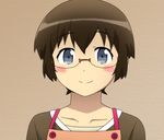  apron blush brown_hair face glasses grey_eyes ore_no_imouto_ga_konna_ni_kawaii_wake_ga_nai short_hair smile solo tamura_manami usagi_(samllfly) 