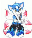  canine chibi cute frost_wolf male nine_tails solo sword tail unknown_artist weapon wolf 