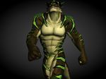  anthro bear-paws biceps big_muscles big_penis body_markings brelo_(artist) dragon everquest fabfelipe fist flaccid front green_skin horn iksar male markings muscles nude pecs penis pose pubes red_eyes scalie solo stripes teeth unktehila video_games walking 