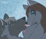  &hearts; &lt;3 anthro breasts canine duo eyes_closed female kissing licking lunar_epitaph male mammal nipples nude straight tongue wolf 