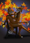  anthro autumn canine chair duo female fox hi_res jaroslaw lesbian mammal tail tickle tickling tongue 