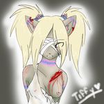  &hearts; ajna bandage blonde_hair blood breasts clothed clothing ear_tuft ears female flower fur grey_background guro hair half-dressed looking_at_viewer nipples paint partially_clothed pigtails plain_background scratches signature solo tiffy torn_clothing tuft undead wounded zombie 