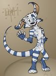  blue crux cute digitigrade happy long_tail male skinny solo striped stuffed_fox_(artist) tail tuqiri wave 