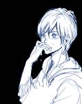  black_background blush kaito long_sleeves male_focus monochrome simple_background solo sweater upper_body vocaloid yuzuko 