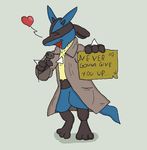  &hearts; &lt;3 blush english_text lucario male nintendo pok&#233;mon pok&eacute;mon rick_astley rickroll sign smile solo text unknown_artist video_games 