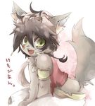  ???green_eyes arabic armband black_hair braid canine clothed clothing dog green_eyes hair hat inumimi-syndrome kemono looking_at_viewer male mammal open_mouth plain_background short_hair sitting solo tail white_background wolf 