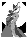 anthro blanket border breasts canine cheesecake claws covering coy ear_fluff eyelashes female fluffy_tail fox fur greyscale half-closed_eyes joseph_ny looking_at_viewer mammal marion monochrome moon multicolor_fur pinup plain_background pose seductive side_boob solo two_tone_fur white_background 