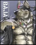  baja canine cigar leather male rainbow silver_fenrir solo wolf 