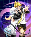  2boys blonde_hair detached_sleeves headphones kagamine_len male male_focus multiple_boys silver_hair usb utatane_piko vocaloid ãƒ”ã‚³ ç¹æ–ã• 