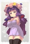  :&lt; absurdres black_legwear blueberry_(5959) breasts covered_nipples crescent hat highres large_breasts long_hair panties patchouli_knowledge purple_eyes purple_hair solo thighhighs thighs touhou underwear 
