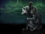  aurora_borealis canine cliff edge lights north skull solo wolf 