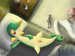 bed blush clothing female feral half-closed_eyes laying_on_bed lying nintendo on_back on_bed pok&#233;ball pok&#233;mon pok&eacute;ball pok&eacute;mon pussy red_eyes snivy solo spread_legs spreading tsutaja video_games 