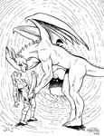  ball_fondling balls comic dragon equine female here_there_be_dragons horse hyper karno male penis scalie size_difference 