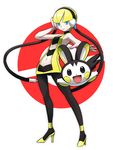  aqua_eyes blonde_hair blue_eyes bm03 emolga gen_5_pokemon high_heels kamitsure_(pokemon) navel pantyhose pokemon pokemon_(creature) pokemon_(game) pokemon_bw shoes standing 