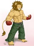 abs anthro belt biceps big_muscles clothing feline fingerless_gloves flexing fur gloves lion male mammal mane muscles pants pecs plain_background pose solo tail topless white_background wildheit yellow_eyes 