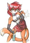  alcohol belt bottle cigarette cleavage collar cougar feline female lizardbeth maxine_(lizardbeth) midriff red_hair skirt smoking solo spiked_collar tattoo vodka 