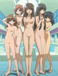  5girls black_hair breasts brown_hair erect_nipples eyes_closed hayasaka_miku imamura_sayaka jougasaki_hikaru katsuragi_youko large_breasts love_love? multiple_girls naked nipples nude nude_filter nudist open_mouth photoshop pool pussy uncensored undressing yagami_natsumi zenra 