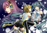  bad_id bad_pixiv_id blonde_hair green_eyes green_hair hatsune_miku hatsune_miku_(append) hinase_kanoto holding_hands kagamine_rin kagamine_rin_(append) long_hair megurine_luka multiple_girls pink_hair short_hair thighhighs twintails vocaloid vocaloid_append 