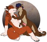  anthro canine duo etuix eyes_closed fox gay licking male mammal mustelid nude otter penis penis_tip plain_background sex sheath tongue watermark white_background 