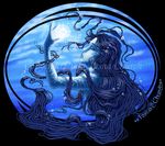  2007 aquatic blue blue_eyes blue_hair female hair mermaid moon mosaic retasha solo underwater 