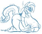  angela blue_and_white breasts dragon female hyper hyper_breasts long_tail nipples pulling_shirt_down scalie sketch solo tail yiffer 