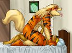  arcanine bed blush breast_grab breasts canine female male pok&eacute;mon saliva sex siplelpis size_difference straight 