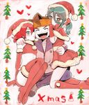  3boys blue_hair blush brown_hair child christmas crossdress crossdressing dress endou_mamoru english eyes_closed gloves green_eyes hair_clip hair_ornament hairclip hat heart inazuma_eleven inazuma_eleven_(series) kazemaru_ichirouta kiyama_hiroto long_hair male male_focus multiple_boys navel ponytail red_hair santa santa_costume santa_hat short_hair shota skirt smile trap yaoi yellow_eyes 