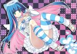  bad_id bad_pixiv_id bangs blue_hair blunt_bangs bracelet breasts checkered checkered_background choker cleavage dress green_eyes halo jewelry jpeg_artifacts long_hair loose_thighhigh medium_breasts multicolored_hair nail_polish panty_&amp;_stocking_with_garterbelt pink_hair purple_nails sandals smile solo stocking_(psg) striped striped_legwear thighhighs toenail_polish two-tone_hair very_long_hair yukiwo 