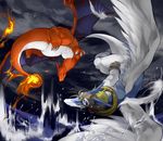  blonde_hair charizard dragon eyewear feathers fire flying goggles hair harukimidori legendz male nintendo pok&#233;mon pok&eacute;mon scalie shiron tail video_games water wings yellow_hair 