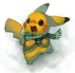  black_eyes cute face_markings looking_up murayama open open_mouth pikachu pok&eacute;mon scarf simple_background solo tail yellow 