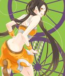  arancia bad_id bad_pixiv_id boots bracelet brown_hair isshoku_(shiki) jewelry long_hair looking_back midriff miniskirt orange_eyes orange_skirt original skirt solo twintails 