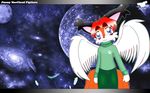  16:10 background blue_eyes canine cub cute fox hair jamesfoxbr jimmy-kitsune_(character) kitsune looking_at_viewer male multiple_tails orange short_hair solo space standing tail wallpaper widescreen wings young 