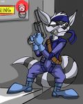  black-rat clothing gun handgun keanon_woods konami male metal_gear metal_gear_solid raccoon sly_cooper sly_cooper_(series) solo tail video_games weapon 