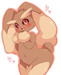  blush female fluffy long_ears looking_at_viewer lopunny mcdonnell-douglas nintendo open_mouth plain_background pok&#233;mon pok&eacute;mon red_eyes solo standing tail teeth video_games white_background wide_hips 