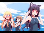  angry animal_ears black_hair blonde_hair blue_eyes blush brown_hair cat_ears cat_tail cloud coke-bottle_glasses day glasses gokou_ruri hair_ornament hairclip kousaka_kirino letterboxed long_hair makishima_saori mole mole_under_eye multiple_girls one-piece_swimsuit ore_no_imouto_ga_konna_ni_kawaii_wake_ga_nai red_eyes sky swimsuit tail tom_(drpow) twintails 