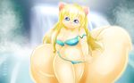  big_thighs bikini blonde_hair blue_eyes chubby clothed clothing cute female hair looking_at_viewer mammal maverick overweight skimpy skunk solo swimsuit tail thick_thighs undressing wallpaper widescreen 