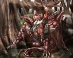  3_toes amber_eyes anal anal_penetration anthro balls biceps big_balls big_muscles big_penis black_penis claws cum cum_in_ass cum_inside digimon double_anal double_penetration dragon dragon_tail duo erection forest gay grabbing guilmon hemipenes hindpaw horn horns interspecies kraken_d&#039;waggin kraken_d'waggin macro male multi_cock muscles on_top paws penetration penis precum red_dragon red_eyes reptile reverse_cowgirl_position scalie sex sheath spread_legs spreading tail tree wings wood zorro_re 