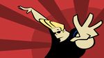  1920x1080 blonde_hair clothing eyewear hair human jeans johnny_bravo johnny_bravo_(series) male mammal not_furry plain_background pose red red_background sharkkk shirt sunglasses t-shirt wallpaper widescreen yellow_hair 