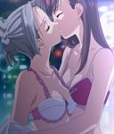  blue_hair bra brown_hair closed_eyes couple frilled_bra frills hayato_kyouko kiss lingerie long_hair multiple_girls naitou_momoko screencap shoujo_sect stitched teacher third-party_edit underwear undressing yuri 