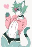  &lt;3 anthro blush claws clothed clothing domestic_cat felid feline felis fur girly green_eyes green_fur hi_res looking_at_viewer male mammal meme nakagamit simple_background solo takashi twitter_hoodie white_background 