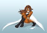 angel blue_eyes breasts brown_hair canine chest_tuft covering_breasts feathered_wings female fox hair halo keidran laura_(twokinds) long_brown_hair long_hair pink_nose sitting smile solo tail tears tom_fischbach twokinds wings 