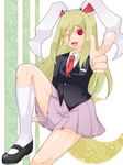 1boy afuro_terumi animal_ears blonde_hair bunny_ears cosplay crossdress crossdressing inazuma_eleven inazuma_eleven_(series) male_focus necktie new_year open_mouth pixiv_thumbnail pointing red_eyes reisen_udongein_inaba reisen_udongein_inaba_(cosplay) resized sitting skirt solo touhou trap wink 