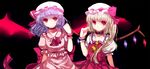  blonde_hair collar flandre_scarlet frills hat heco_(mama) long_hair multiple_girls purple_hair remilia_scarlet short_hair siblings side_ponytail sisters touhou wings wrist_cuffs 