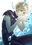  blonde_hair blue_eyes bubble cloud_strife final_fantasy final_fantasy_vii highres male_focus pauldrons shouri_(harpy_killer) solo spiked_hair 